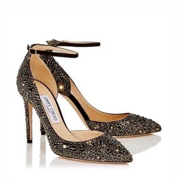 Jimmy Choo Lucy 100 Black Suede Pointy Toe Pumps With Halo Crystals US8.… - Picture 4 of 16